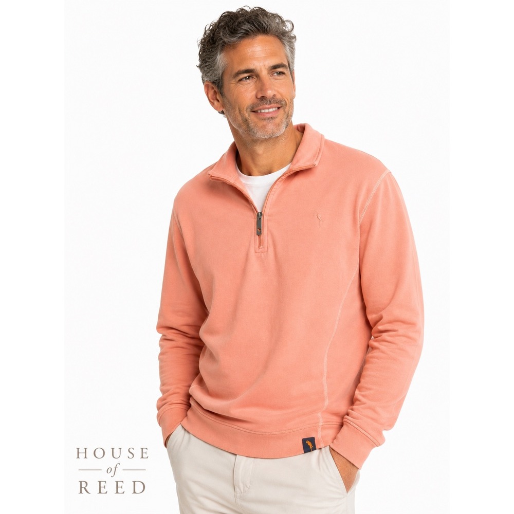 Margaritaville Island Reserve‎ Mens XL Coral Pink 1/4 Zip Cotton Pique Pullover